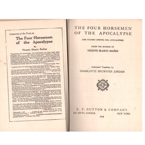 Antique WWI Novel The Four Horsemen Decor Book Blasco Ibáñez Dark Academia 1918 - Picture 5 of 6